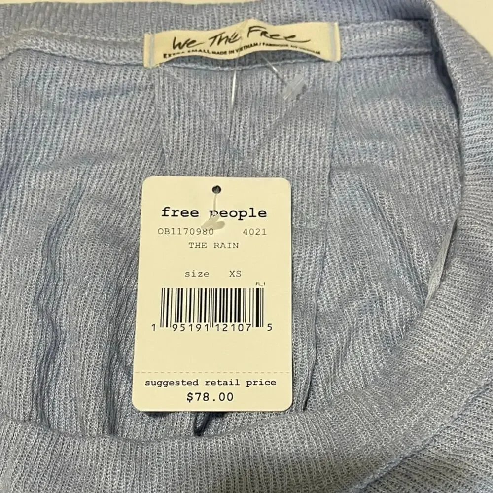 Free People We The Free Snowy Thermal Top Oversized In The Rain Blue Size XSmall
